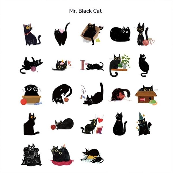 Black Cat Stickers Pack Cute Cartoon 45Pcs