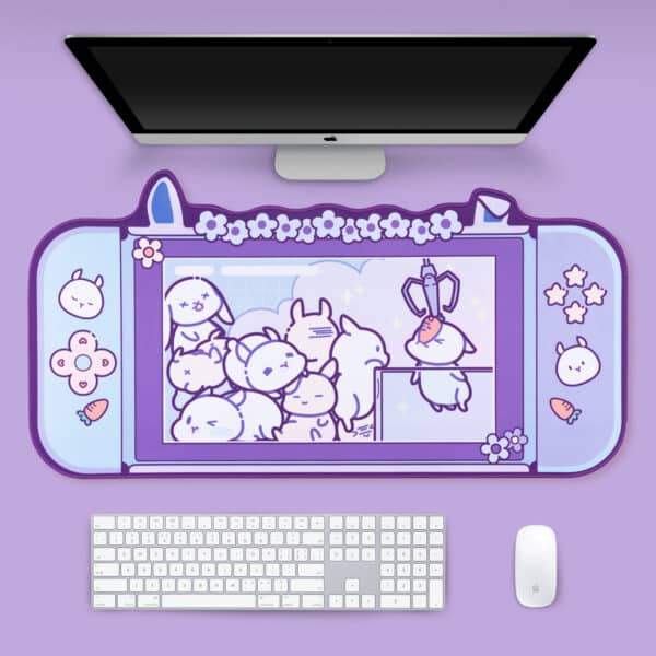 Computer Desk Mat | Cute Bunny Retro Game Console