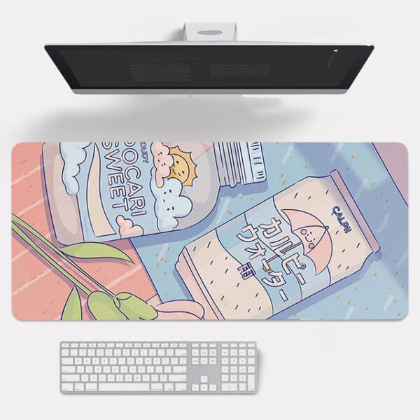 Large Cute Kawaii Desk Pad Blue Japanese Drinks